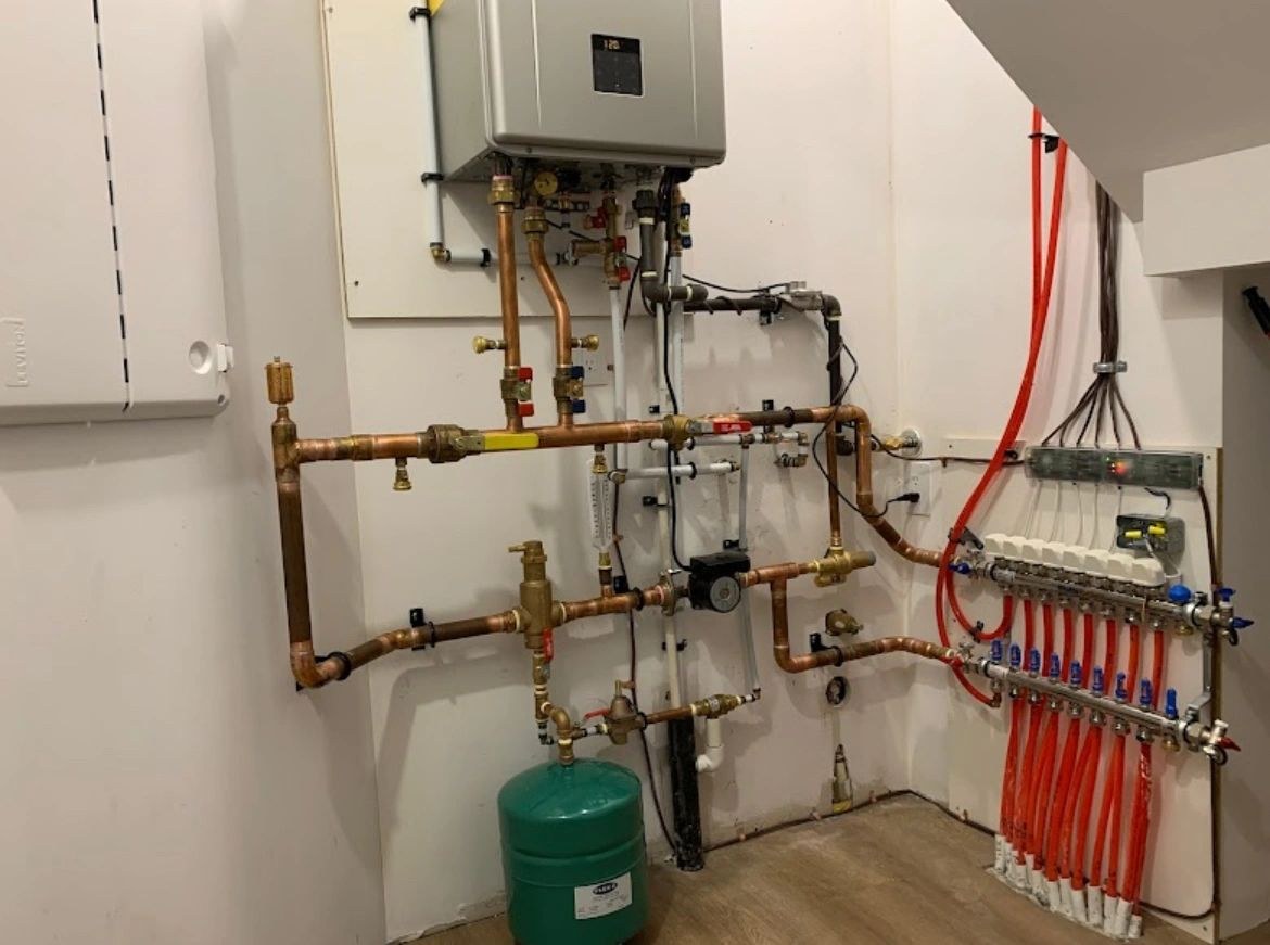 Copper pipework and equipment in a mechanical room